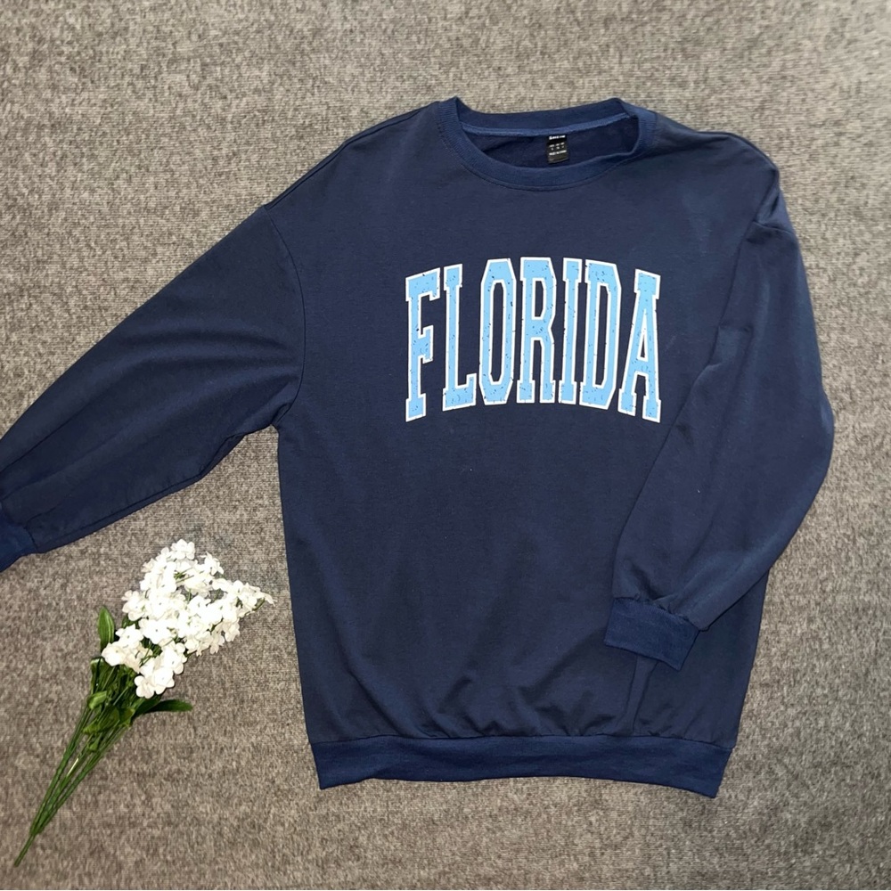 SHEIN Dark Blue Florida Oversized Sweatshirt